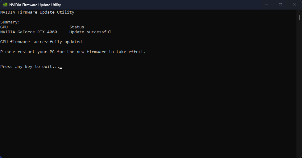 NVIDIA Firmware Update Utility Step 4 Screenshot