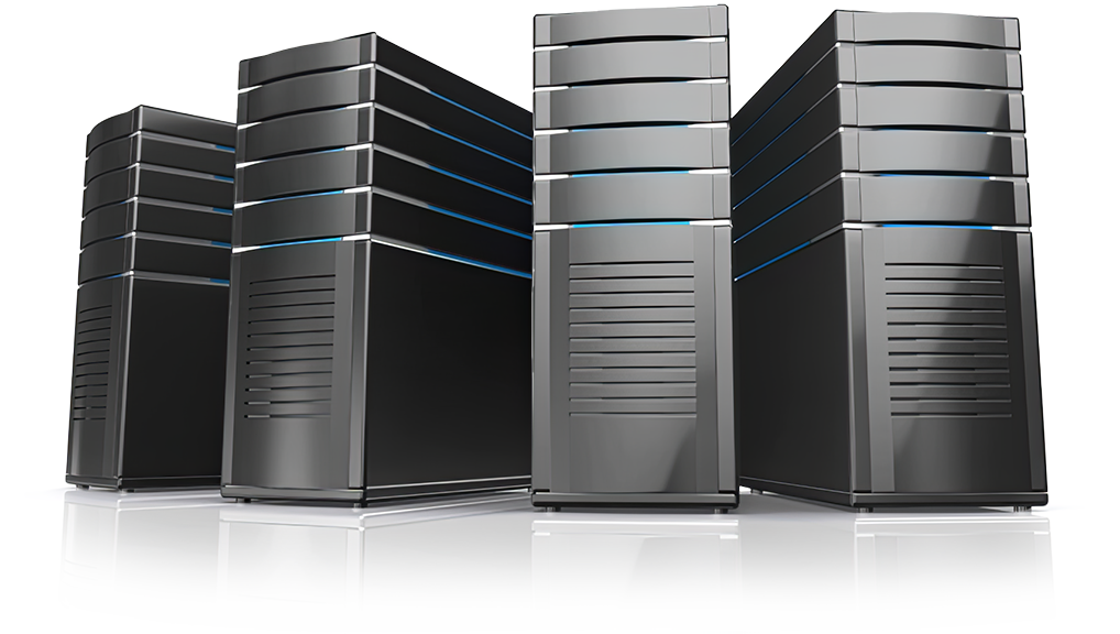 Four workstation machines sitting in a row