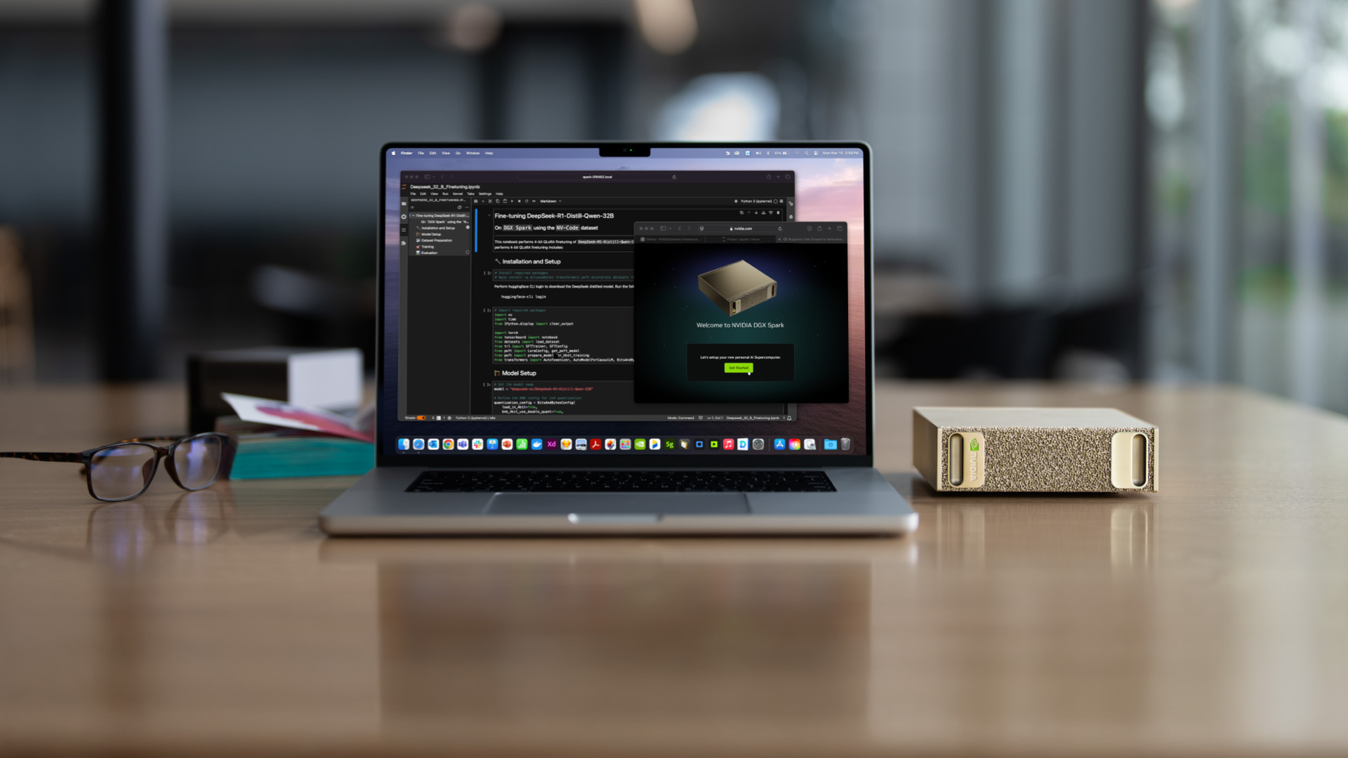 NVIDIA DGX Spark Sitting on Desk Beside Laptop