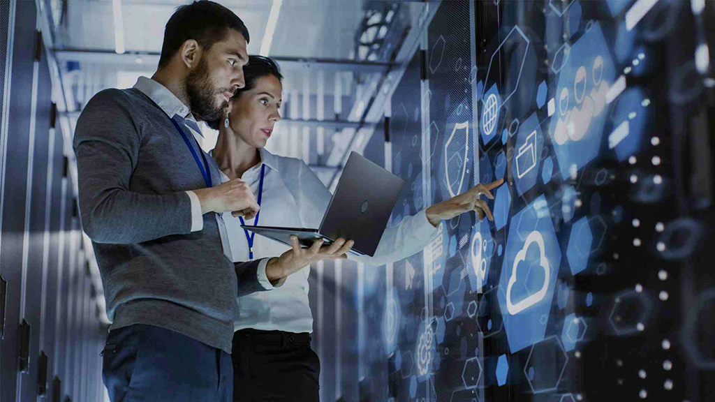 Healthcare professionals using touchscreen