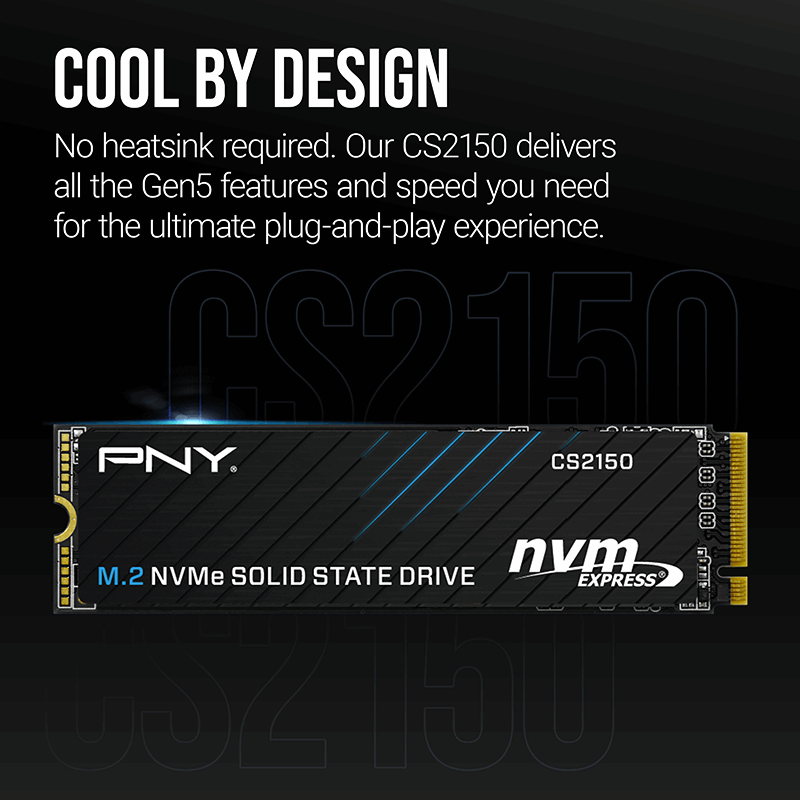 PNY CS2150 SSD M.2 NVMe 2 To - PCIe Gen5, Vitesses 10200/8500 Mo/s